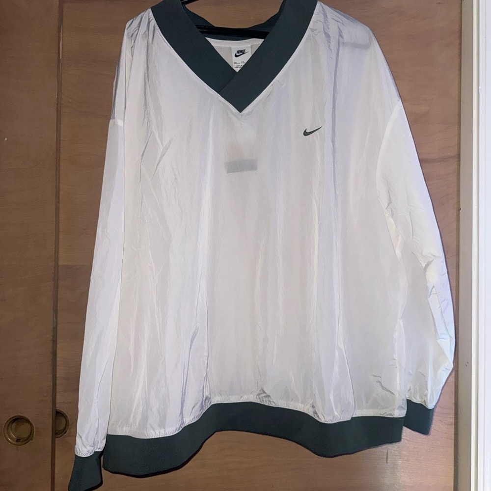Nike White and Gray V-Neck Pullover